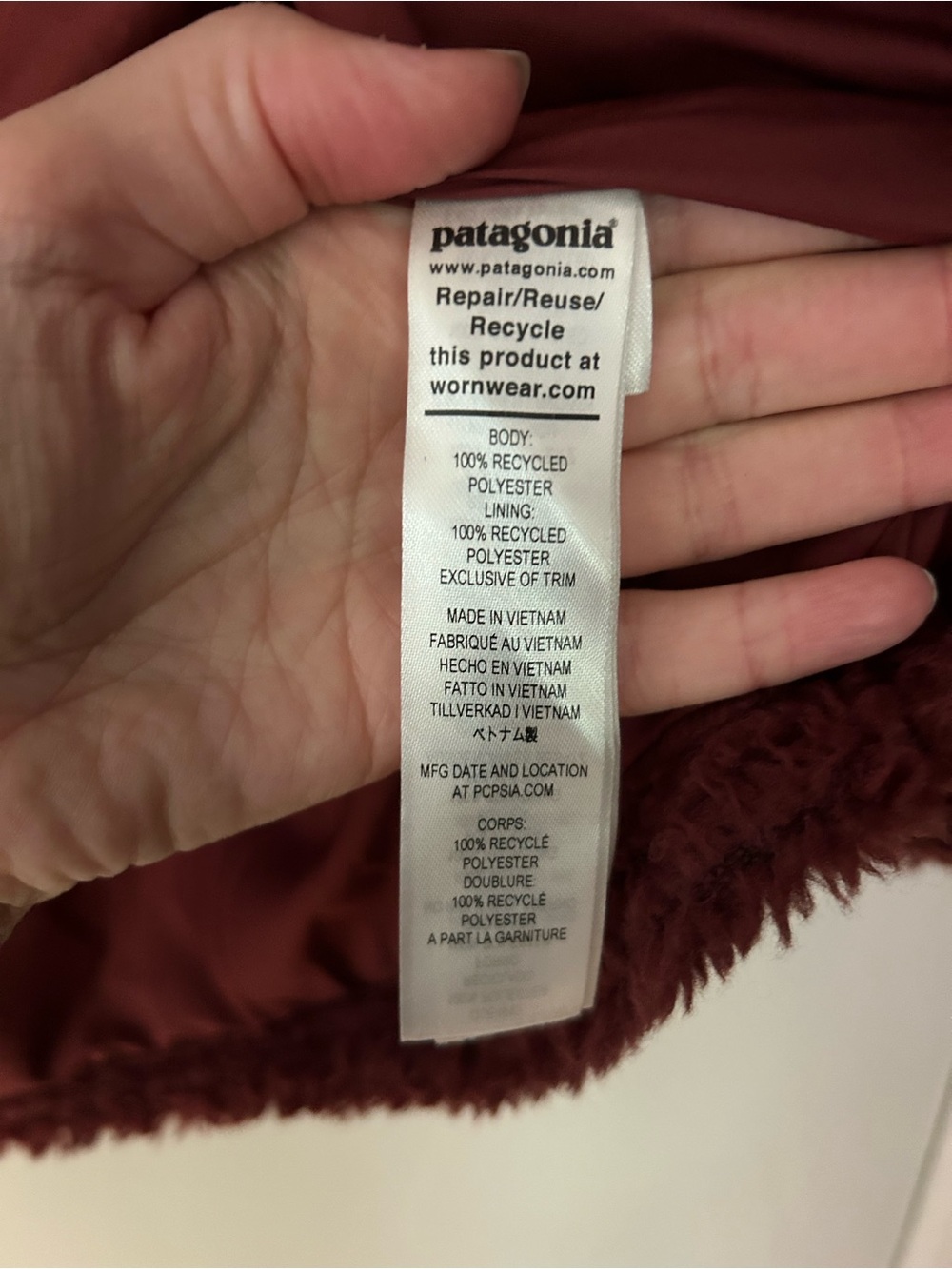 Patagonia Pile Fleece Teddy Jacket - Burgundy - Picture 4 of 5